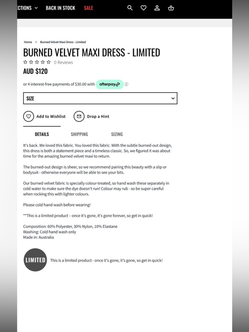 BlackMilk Burned Velvet Maxi Dress - Picture 10 of 10